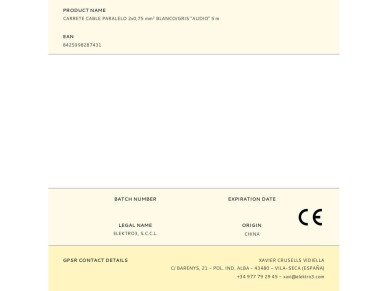 Rolo de cabo paralelo 2 x 0,75 mm� branco/cinza "audio" 5 m