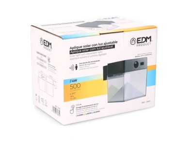 Aplique solar quadrado 4w 500lm, 3000/4000/6500k, 3cct, com sensor, preto