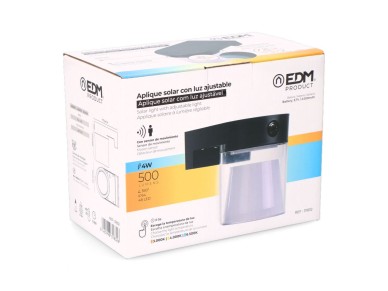 Aplique solar cil�ndrico 4 w 500 lm, 3000/4000/6500 k, 3cct, com sensor, preto