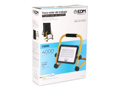 Luz de trabalho led solar + painel solar 4000 lm, 6.400 k, luz fria, ip65