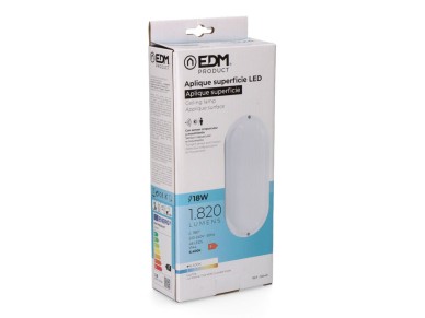 Oval led wall light with twilight and motion sensor 18w 1820lm 6,400k edm