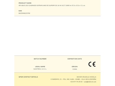 Extra flat square surface led wall light 24 w 3cct 2490 lm 37 x 37 x 6,7 cm