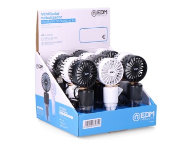 Ventilador nebulizador recargable, 4 velocidades. 6,2 x 16,4 cm. colores surtidos