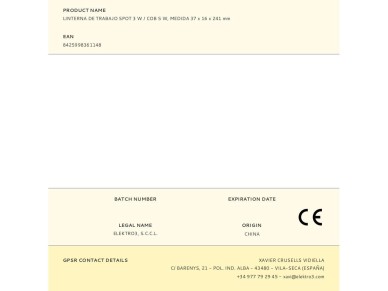 Linterna de trabajo spot 3 w / cob 5 w, medida 37 x 16 x 241 mm Linterna de trabajo spot 3 w / cob 5 w, medida 37 x 16 x 241 mm