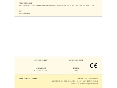 Extension lead with 4 2 p+e schuko sockets, with switch, 2 usb a + c, 16 a 250 v, cable h05vv-f, 3g1