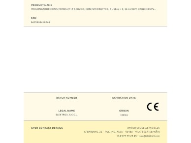 Extension cord with 5 schuko 2p+e sockets, with switch, 2 usb a + c, 16 a 250 v, cable h05vv-f, 3g1,