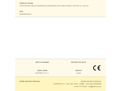 Projetor led frameless 20w 1560lm 6000k com sensor edm