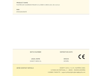 Mauve square ceiling light daylight 12 w 4000 k 1300 lm 26 x 26 x 6,5 cm