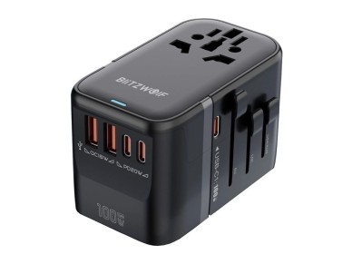 Adaptador de viagem Blitzwolf BW-TA2 5 em 1: 2x USB PD + 2x C QC + C GaN 100W Adaptador de viagem Blitzwolf BW-TA2 5 em 1: 2x USB PD + 2x C QC + C GaN 100W