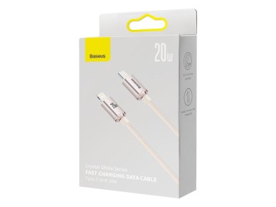 Cable Baseus Crystal Shine USB-C - Lightning 1,2 m 20 W rosa