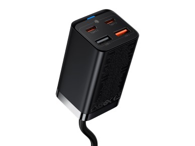 Cargador de pared Baseus GaN3 Pro PD 65W 2x USB-C 2x USB negro + cable USB-C - USB-C