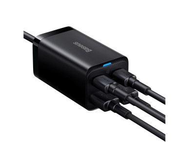 Cargador de pared Baseus GaN3 Pro PD 65W 2x USB-C 2x USB negro + cable USB-C - USB-C
