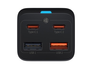 Cargador de pared Baseus GaN3 Pro PD 65W 2x USB-C 2x USB negro + cable USB-C - USB-C