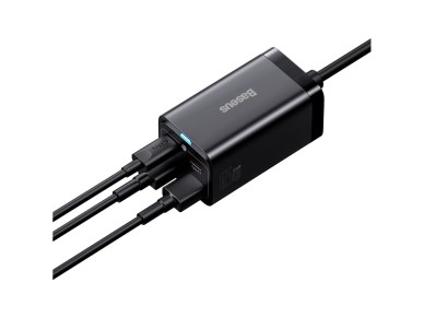 Cargador de pared Baseus GaN3 Pro PD 65W 2x USB-C 2x USB negro + cable USB-C - USB-C