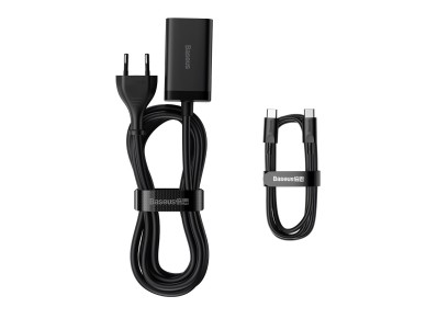 Cargador de pared Baseus GaN3 Pro PD 65W 2x USB-C 2x USB negro + cable USB-C - USB-C