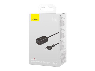 Cargador de pared Baseus GaN3 Pro PD 65W 2x USB-C 2x USB negro + cable USB-C - USB-C