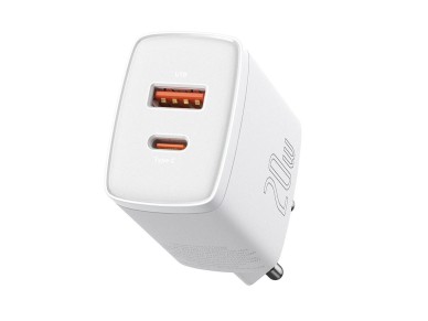 Cargador de pared Baseus Compact PD 20W 1x USB-C 1x USB blanco
