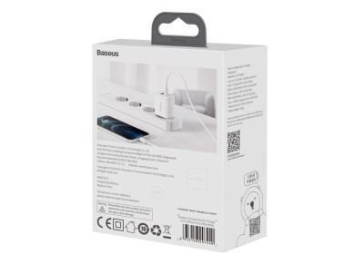 Cargador de pared Baseus Compact PD 20W 1x USB-C 1x USB blanco