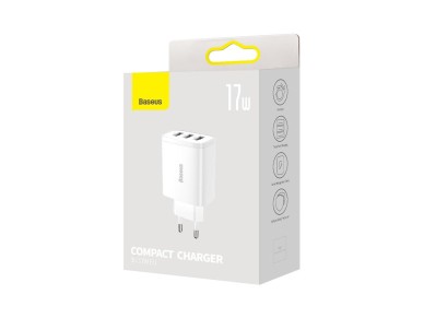 Cargador de pared Baseus Compact 3 x USB blanco 17w