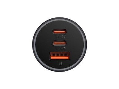 Cargador de coche Baseus Golden Contactor Pro Triple Fast 1x USB 2x USB-C 65W gris oscuro