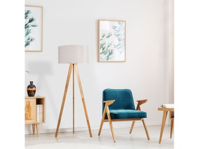 Candeeiro de pé e27 madeira,ferro e tecido edm Candeeiro de pé e27 madeira,ferro e tecido edm