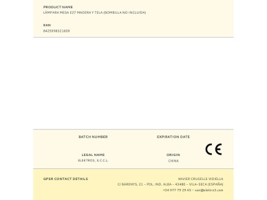 Lámpara mesa e27 madera y tela (bombilla no incluida) Lámpara mesa e27 madera y tela (bombilla no incluida)