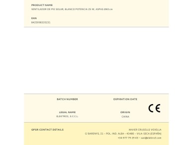 Solar stand fan, white, power 25 w, �40 cm blades