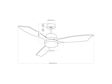Baltic model ceiling fan with 3 wooden blades �132cm