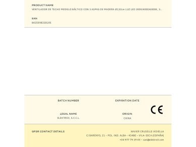 Baltic model ceiling fan with 3 wooden blades �132cm