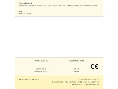 Ventilador de techo modelo kara con 3 aspas de madera �132cm luz led 3000/4000/6000k, 3cct, potencia