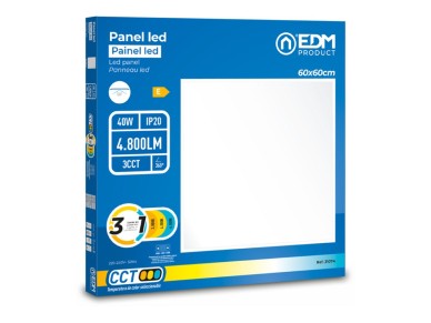 Painel de led, 40 w, 3 cct (3000-4000-6500 k), 4800 lm, 595 x 595 x 28 mm