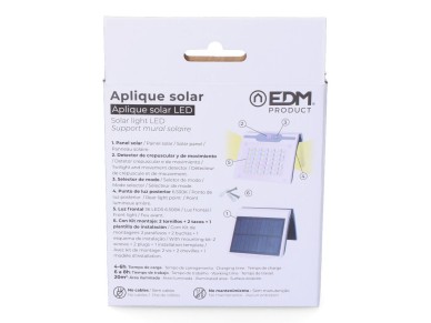 Solar wall ligh 2w 220lm 6,500k with sensor white color edm.