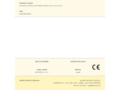 Oval wall lamp led 18w 1820lm 6400k 10,2x4,5x23cm