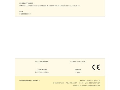 Led wall lamp or mirror 6 w 4.000 k 600 lm day light 30 x 12.8 x 5,10 cm