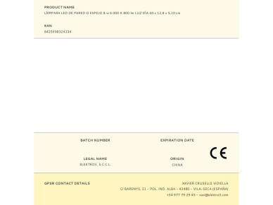 Led wall lamp or mirror 8 w 4.000 k 800 lm day light 40 x 12,8 x 5,10 cm