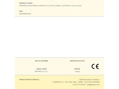 Led wall lamp or mirror 12 w 4.000 k 1,270 lm day light 60 x 12,8 x 5,10 cm