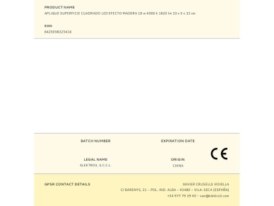 Square wall led light wood effect 18 w 4000 k 1820 lm 33 x 5 x 33 cm