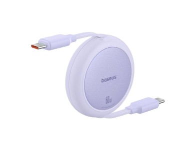 Cable de carga Baseus Free2Pull Mini USB-C a USB-C de 60 W y 1 m, color morado nebulosa