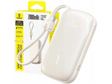 Baseus Powerbank EnerFill FC21 Qpow 3 Ultra 20000mAh 22.5W con pantalla LCD y cable blanco
