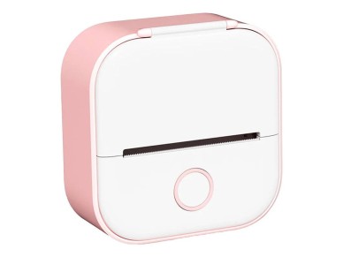 Phomemo T02 portable label printer pink and white