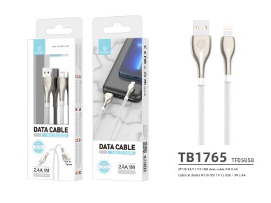 Techancy USB-iP Metal Data Cable, TB1765, 1 m, 2.4 A, Gray