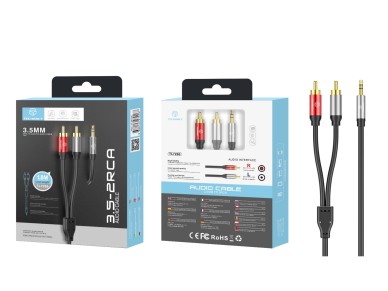 Cable de audio Techancy de 3,5 mm a 2 RCA, 1,8 m, TL7266, negro