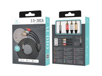 Cable de audio Techancy de 3,5 mm a 3 RCA, 1,8 m, TL7269, negro