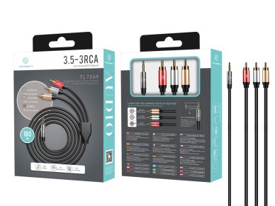 Cable de audio Techancy de 3,5 mm a 3 RCA, 1,8 m, TL7269, negro