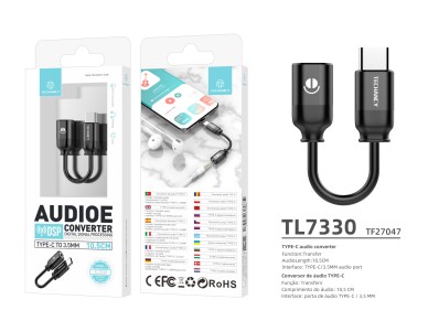 Cabo de �udio digital Techancy tipo C para 3,5 mm, TL7330, preto