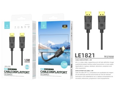 Techancy DP to DP High Definition Video Cable 1.5m, LE1821, 4K*2K/1080P, Black