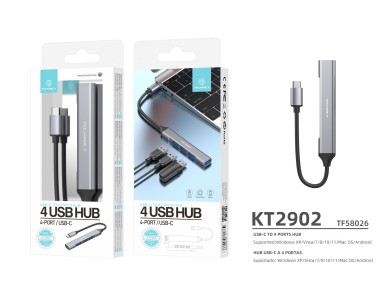 Techancy USB-C 3.0 HUB, 4 em 1 USB, KT2902, Extensor de Hub USB, Cinza Techancy USB-C 3.0 HUB, 4 em 1 USB, KT2902, Extensor de Hub USB, Cinza
