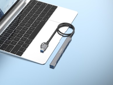 Techancy 2-in-1 USB-C + USB 3.0 USB Hub, KT2903, 7 USB 3.0 Ports, Gray