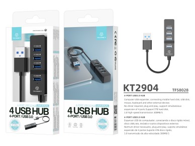 Techancy USB Hub, 4 USB 3.0 Ports, KT2904, Black