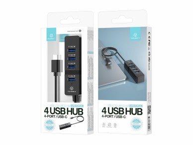 Techancy USB-C HUB, 4 portas USB 3.0, KT2905, preto